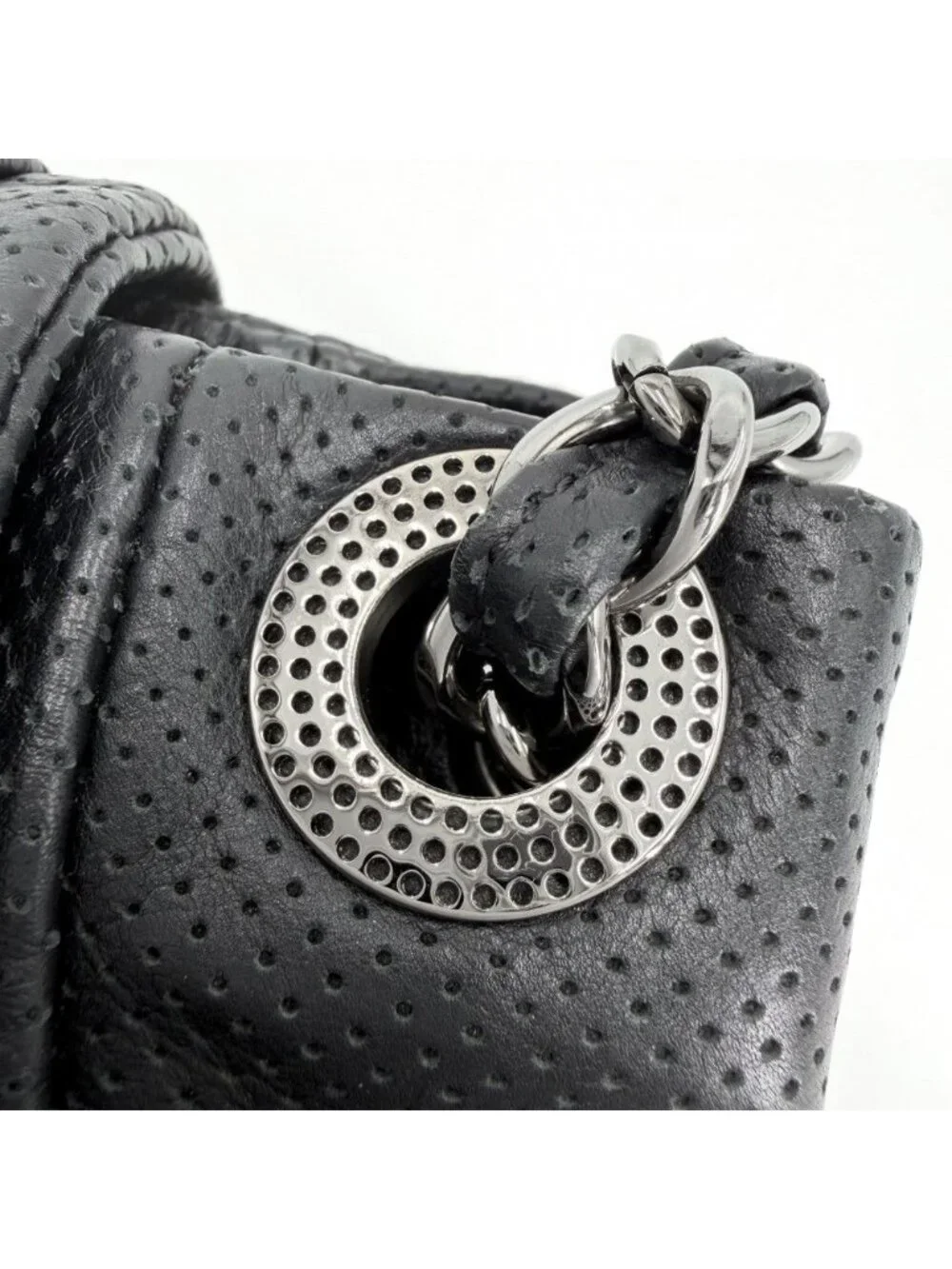 Chanel Shoulder Bag Perforated Mesh Chain Handle CC Logo Coco Leather Black